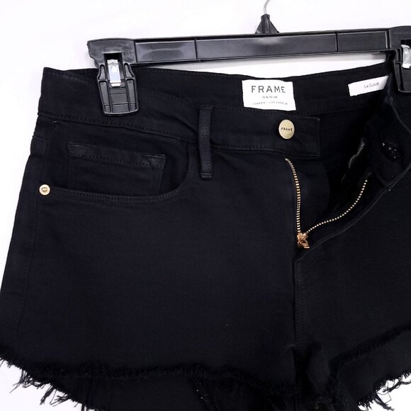 Frame Le Cut Off Shorts Women 26 Raw Hem Distressed Black Denim Ho Pants - Picture 3 of 10
